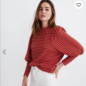 Madewell Puff Sleeve Mock Neck Bow-Tie Jacquard Shirt